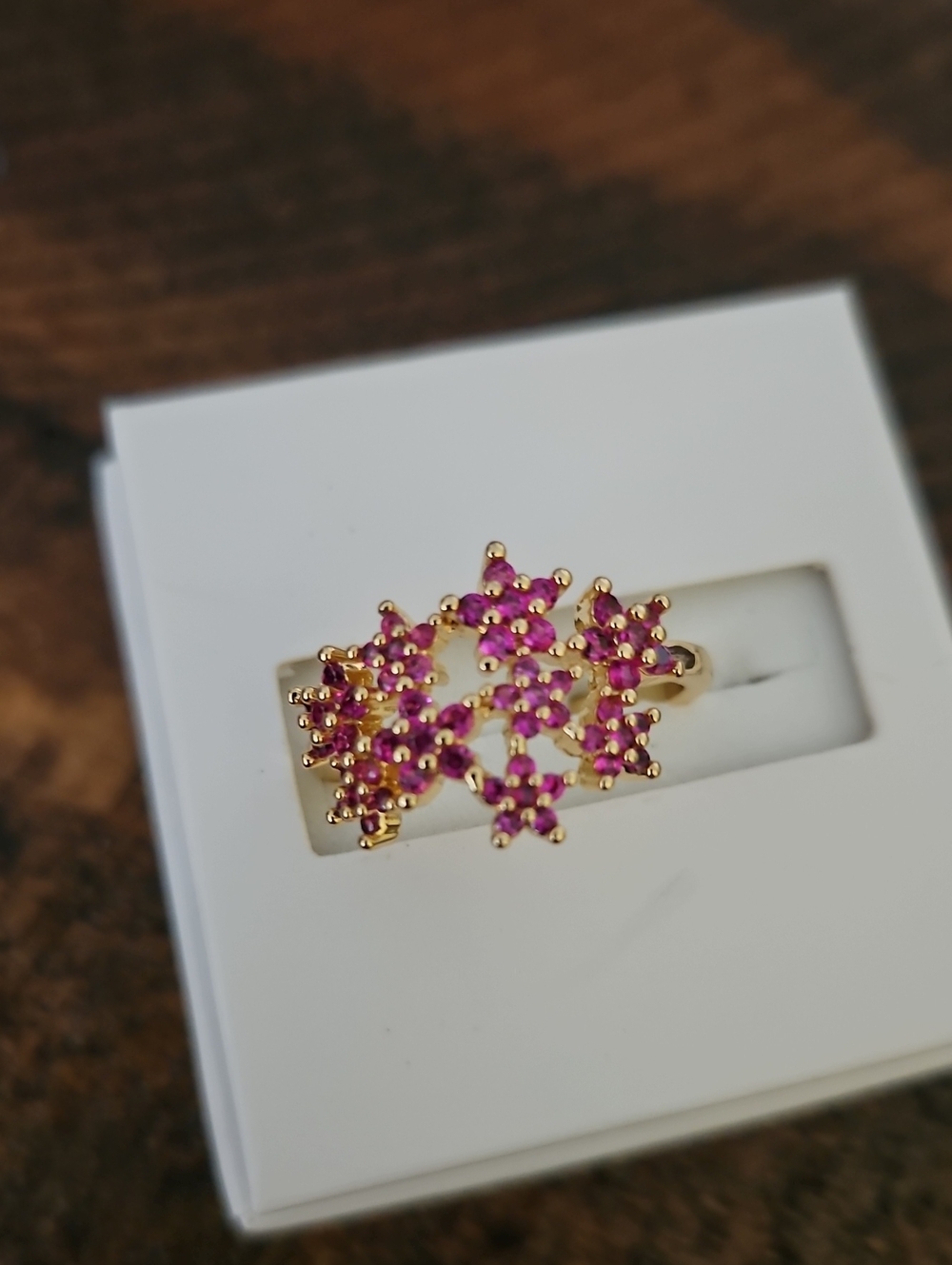 Gold Pink/red Cluster Flower Ring - Women Jewelry